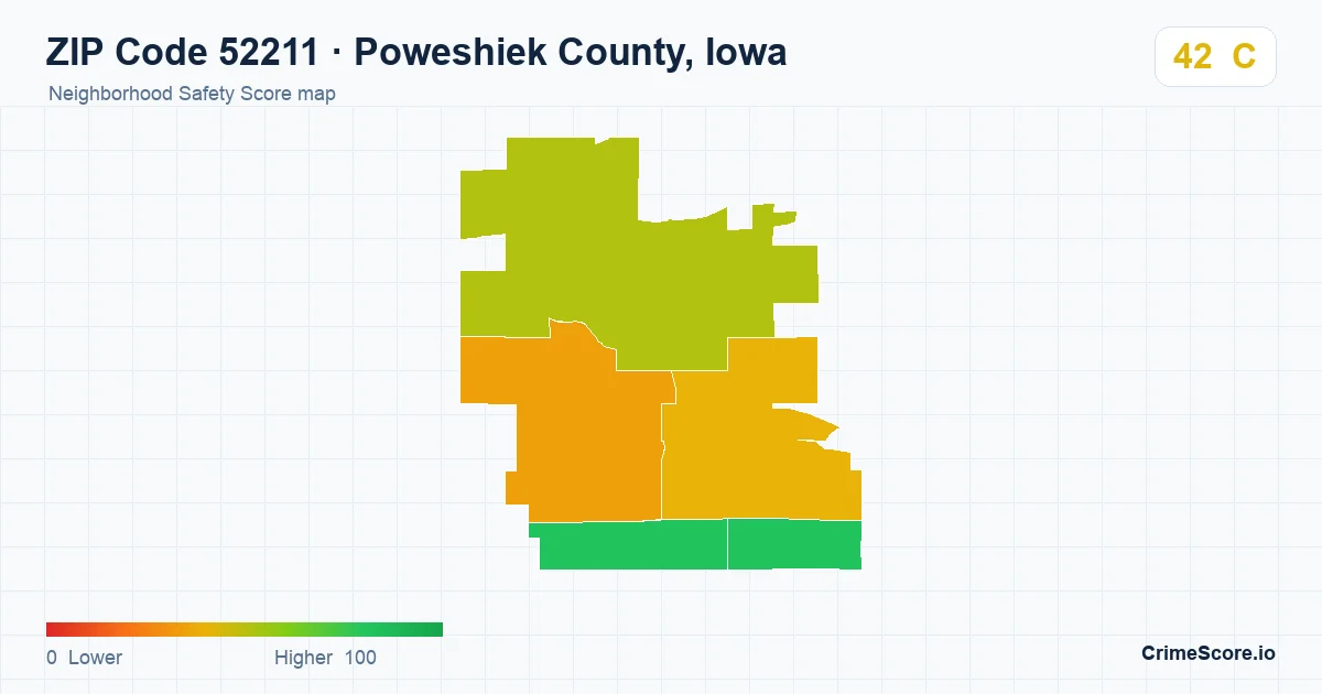 ZIP Code 52211 in Poweshiek County, Iowa neighborhood Safety Score map