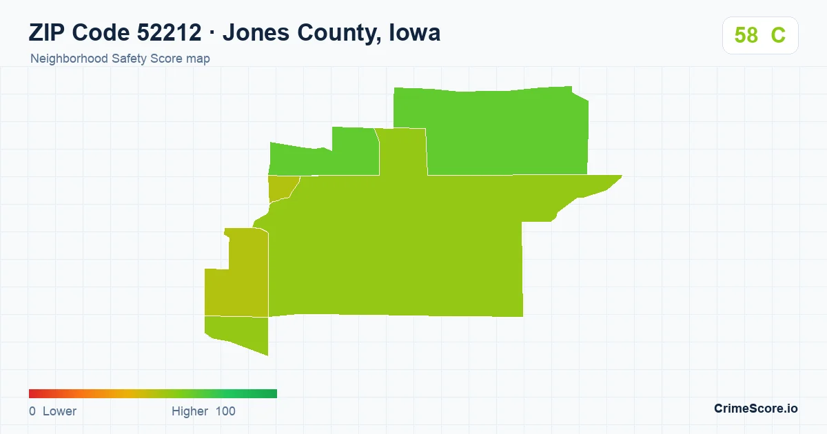 ZIP Code 52212 in Jones County, Iowa neighborhood Safety Score map