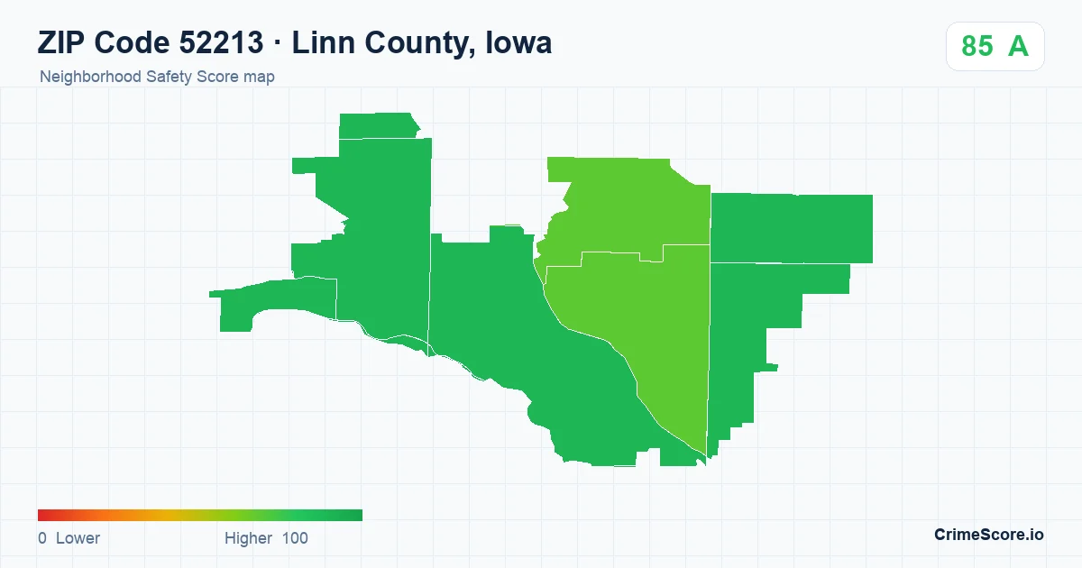 ZIP Code 52213 in Linn County, Iowa neighborhood Safety Score map