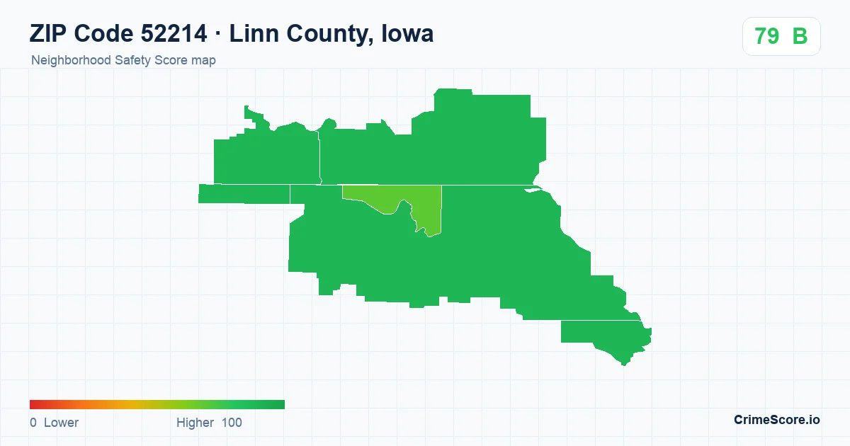 ZIP Code 52214 in Linn County, Iowa neighborhood Safety Score map
