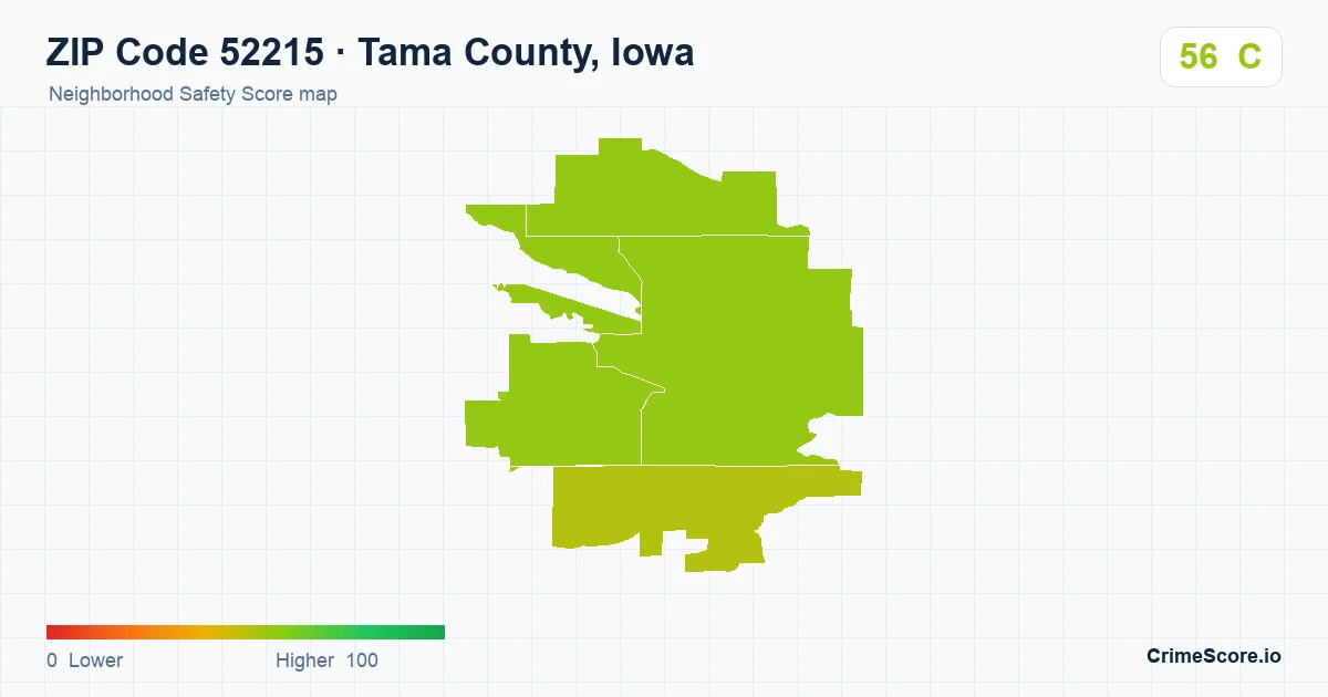 ZIP Code 52215 in Tama County, Iowa neighborhood Safety Score map