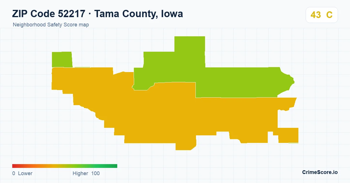 ZIP Code 52217 in Tama County, Iowa neighborhood Safety Score map