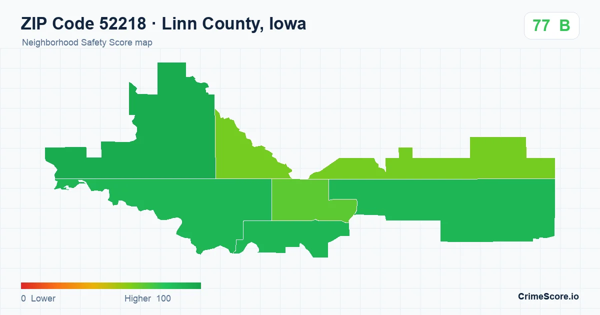 ZIP Code 52218 in Linn County, Iowa neighborhood Safety Score map