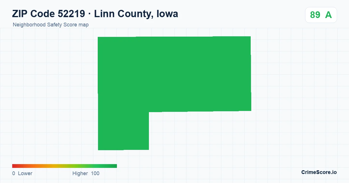 ZIP Code 52219 in Linn County, Iowa neighborhood Safety Score map
