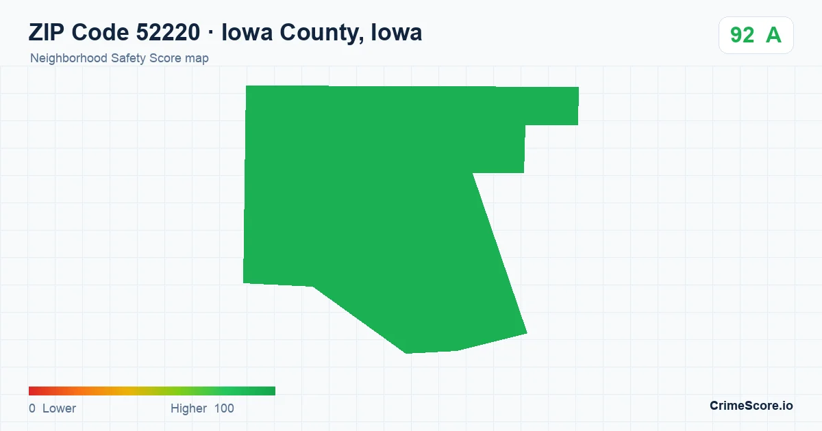 ZIP Code 52220 in Iowa County, Iowa neighborhood Safety Score map