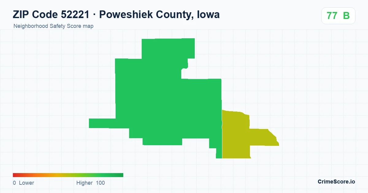 ZIP Code 52221 in Poweshiek County, Iowa neighborhood Safety Score map