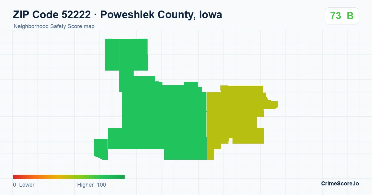ZIP Code 52222 in Poweshiek County, Iowa neighborhood Safety Score map