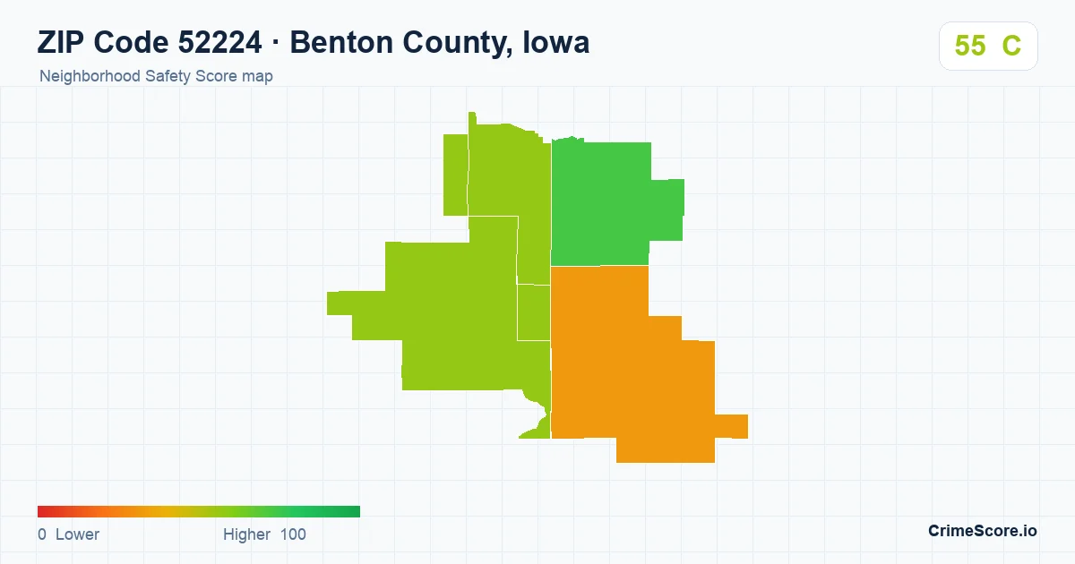 ZIP Code 52224 in Benton County, Iowa neighborhood Safety Score map