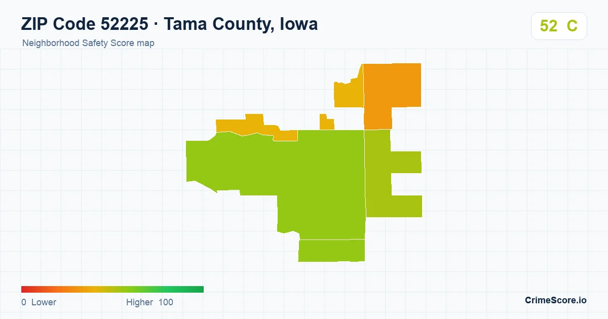 ZIP Code 52225 in Tama County, Iowa neighborhood Safety Score map