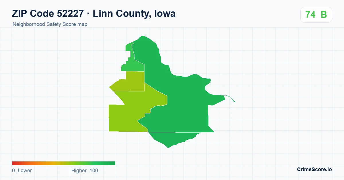 ZIP Code 52227 in Linn County, Iowa neighborhood Safety Score map