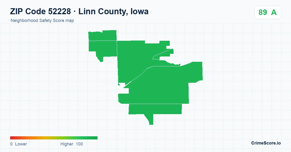 ZIP Code 52228 in Linn County, Iowa neighborhood Safety Score map