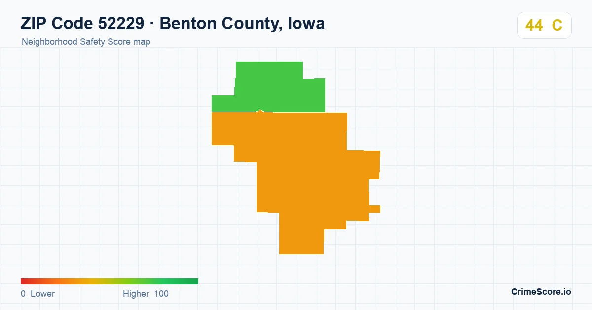 ZIP Code 52229 in Benton County, Iowa neighborhood Safety Score map