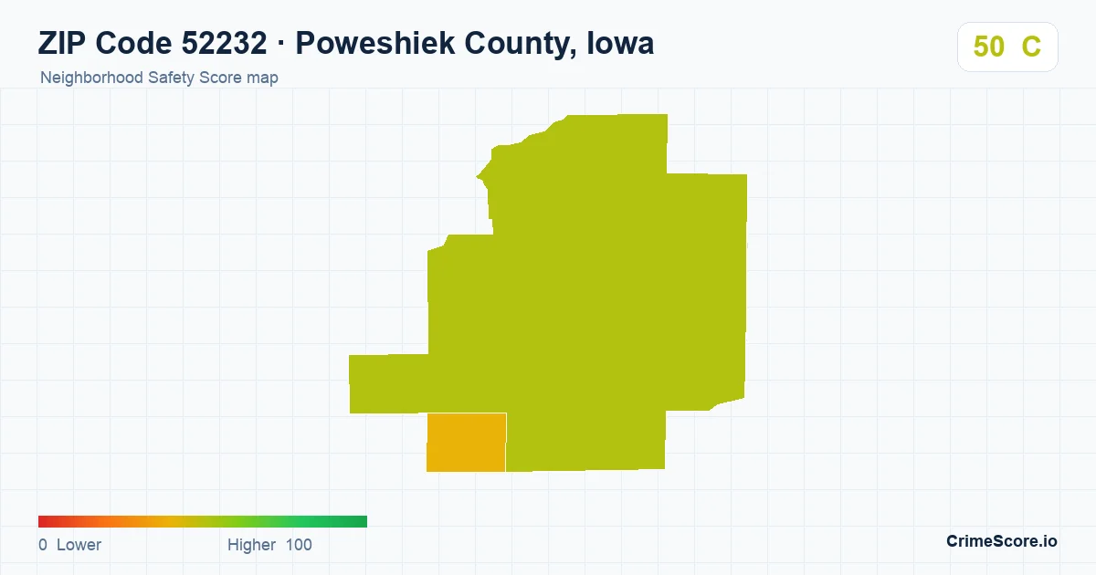 ZIP Code 52232 in Poweshiek County, Iowa neighborhood Safety Score map