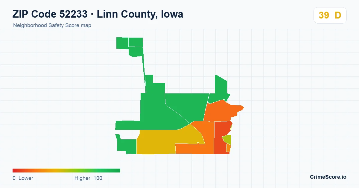 ZIP Code 52233 in Linn County, Iowa neighborhood Safety Score map