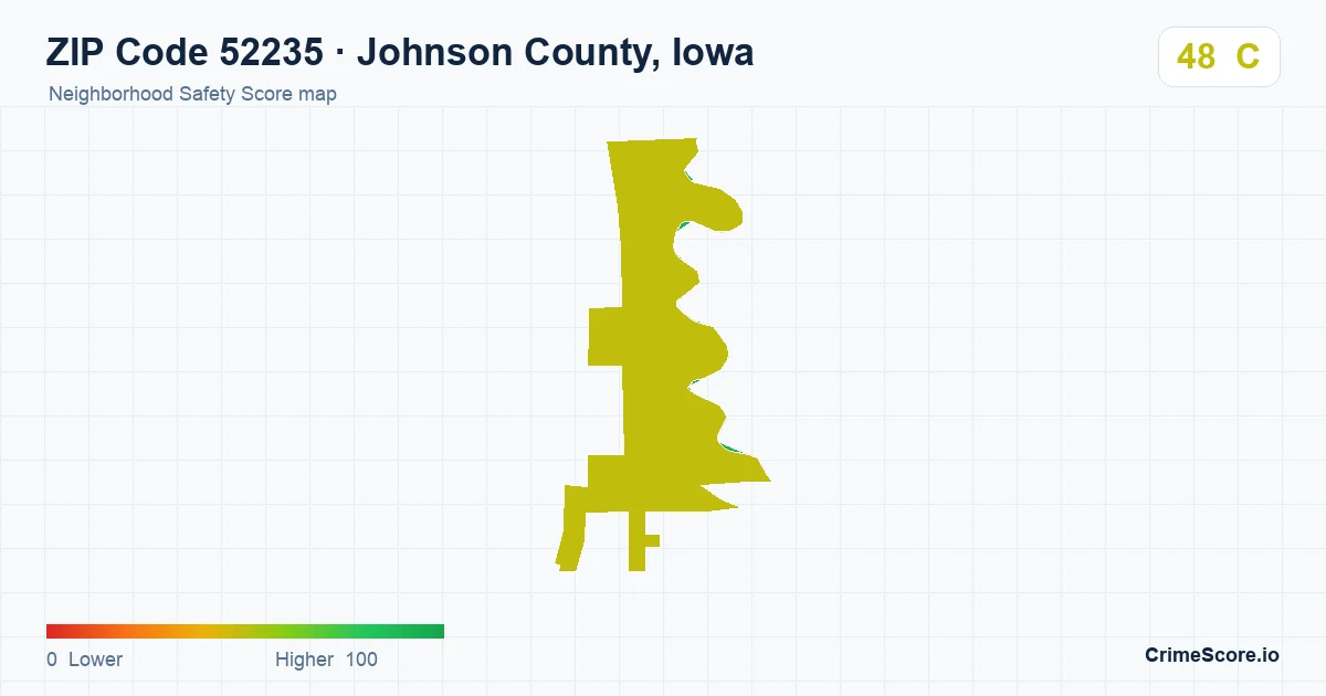 ZIP Code 52235 in Johnson County, Iowa neighborhood Safety Score map