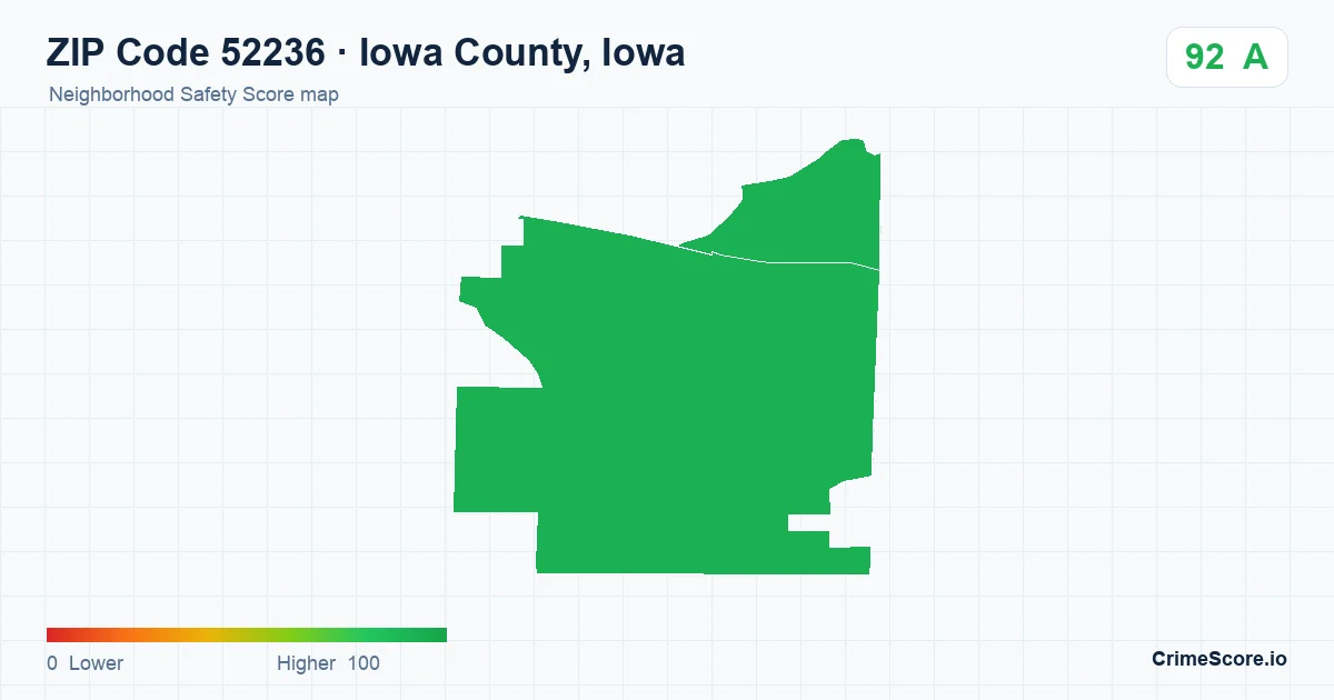 ZIP Code 52236 in Iowa County, Iowa neighborhood Safety Score map