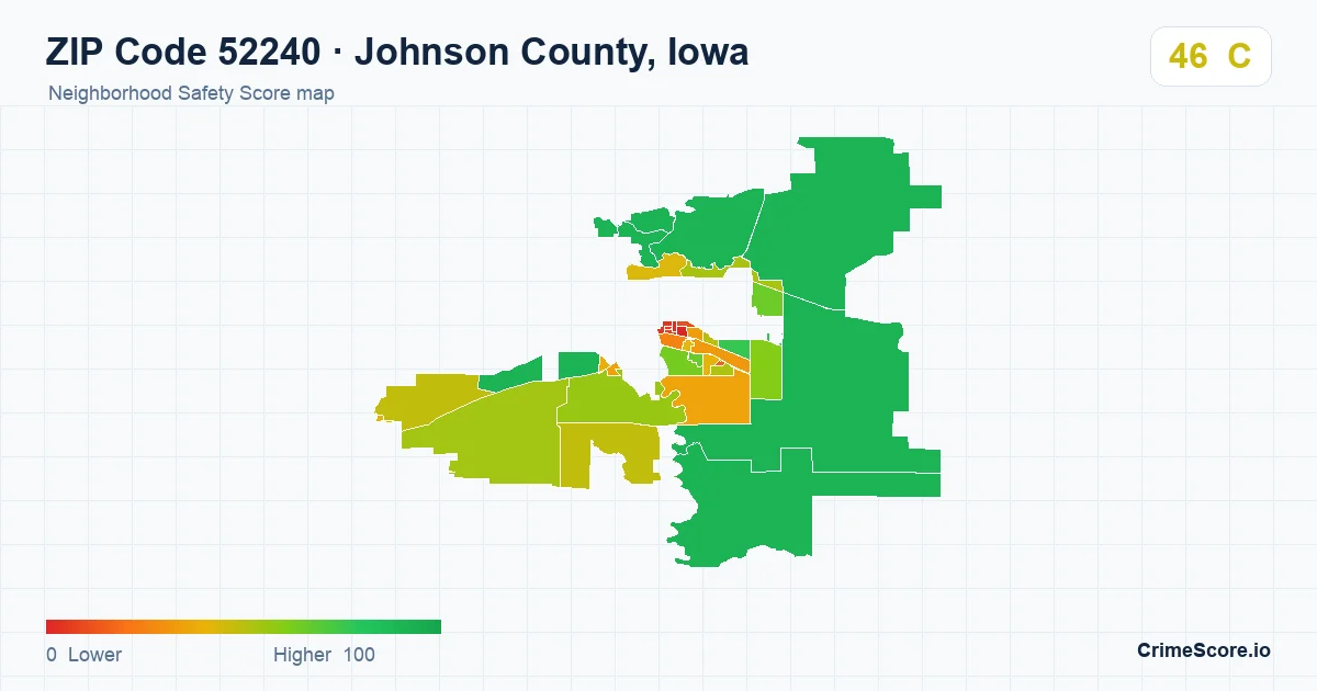 ZIP Code 52240 in Johnson County, Iowa neighborhood Safety Score map