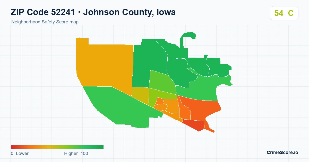 ZIP Code 52241 in Johnson County, Iowa neighborhood Safety Score map
