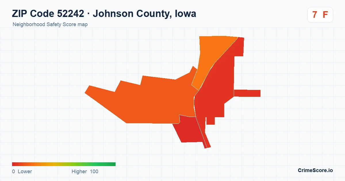 ZIP Code 52242 in Johnson County, Iowa neighborhood Safety Score map