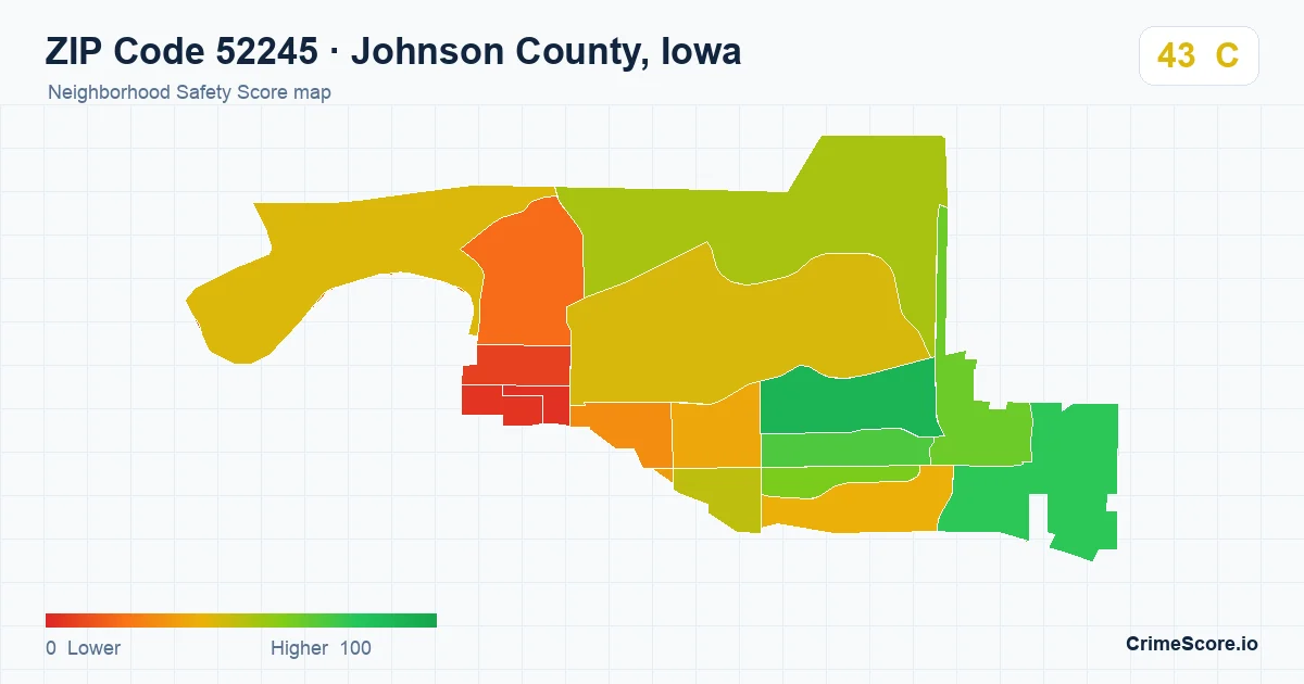 ZIP Code 52245 in Johnson County, Iowa neighborhood Safety Score map