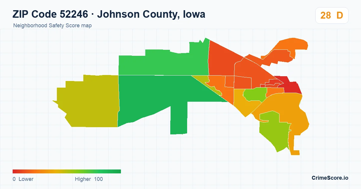 ZIP Code 52246 in Johnson County, Iowa neighborhood Safety Score map