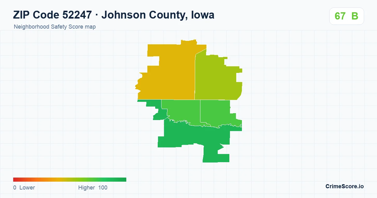 ZIP Code 52247 in Johnson County, Iowa neighborhood Safety Score map