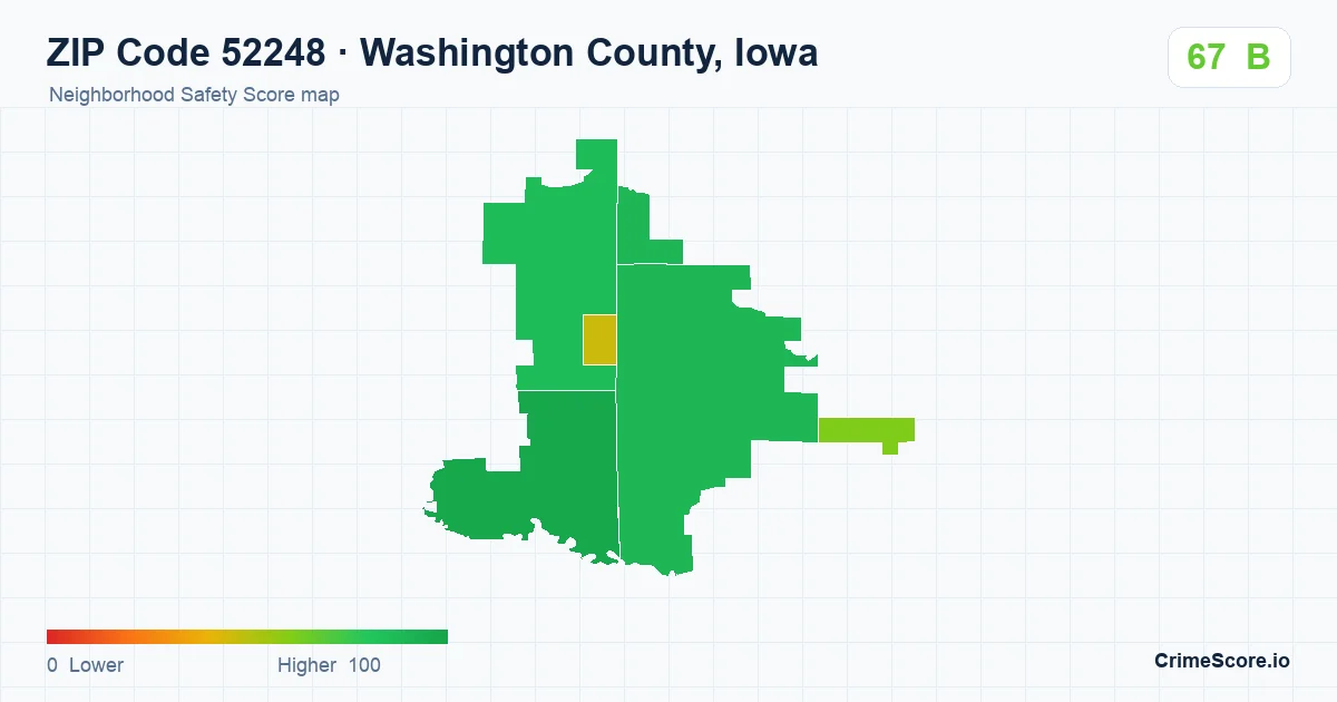 ZIP Code 52248 in Washington County, Iowa neighborhood Safety Score map