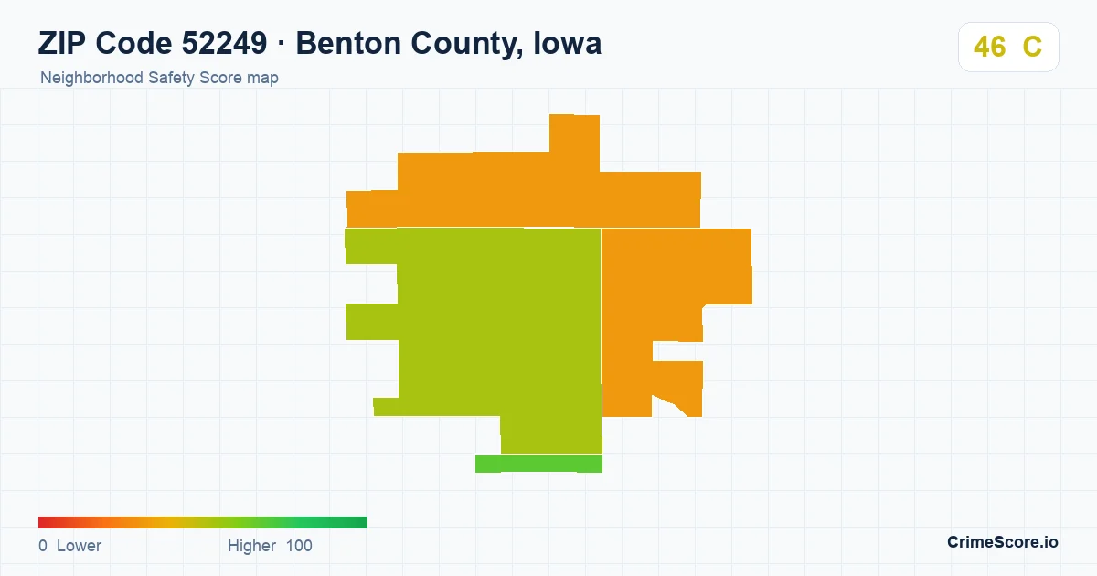 ZIP Code 52249 in Benton County, Iowa neighborhood Safety Score map