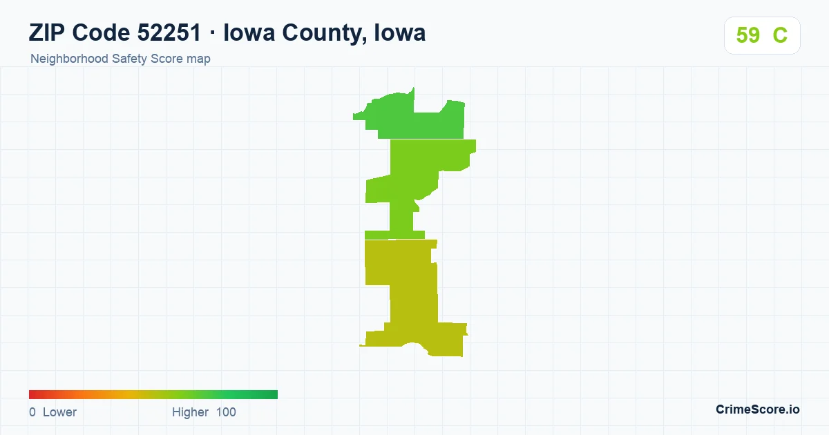 ZIP Code 52251 in Iowa County, Iowa neighborhood Safety Score map