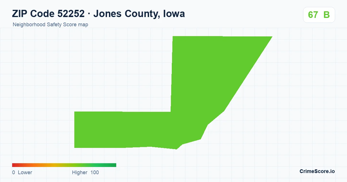 ZIP Code 52252 in Jones County, Iowa neighborhood Safety Score map