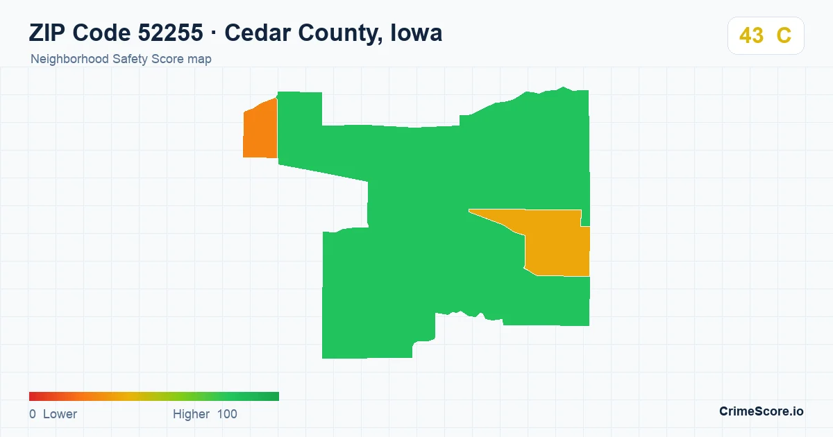 ZIP Code 52255 in Cedar County, Iowa neighborhood Safety Score map