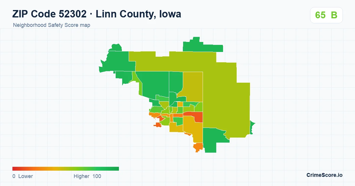 ZIP Code 52302 in Linn County, Iowa neighborhood Safety Score map