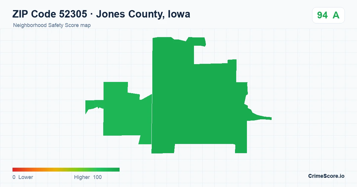 ZIP Code 52305 in Jones County, Iowa neighborhood Safety Score map