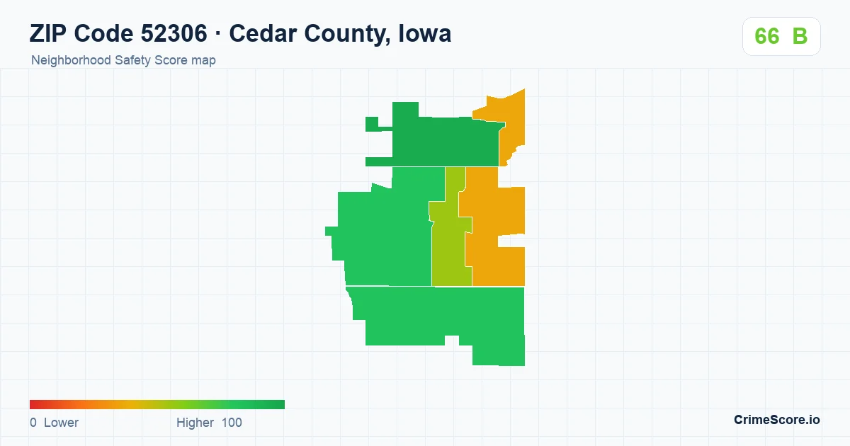 ZIP Code 52306 in Cedar County, Iowa neighborhood Safety Score map