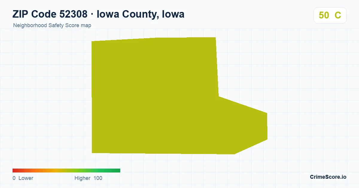 ZIP Code 52308 in Iowa County, Iowa neighborhood Safety Score map