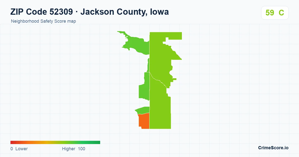 ZIP Code 52309 in Jackson County, Iowa neighborhood Safety Score map