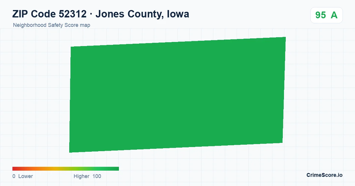 ZIP Code 52312 in Jones County, Iowa neighborhood Safety Score map