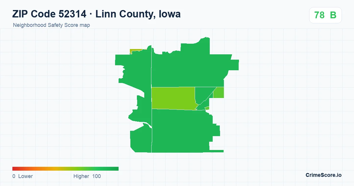 ZIP Code 52314 in Linn County, Iowa neighborhood Safety Score map