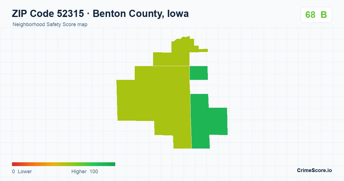 ZIP Code 52315 in Benton County, Iowa neighborhood Safety Score map