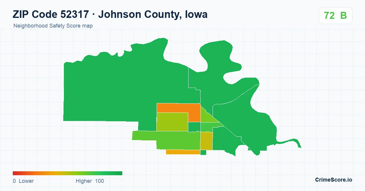 ZIP Code 52317 in Johnson County, Iowa neighborhood Safety Score map