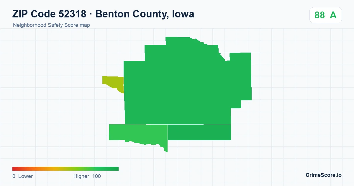ZIP Code 52318 in Benton County, Iowa neighborhood Safety Score map