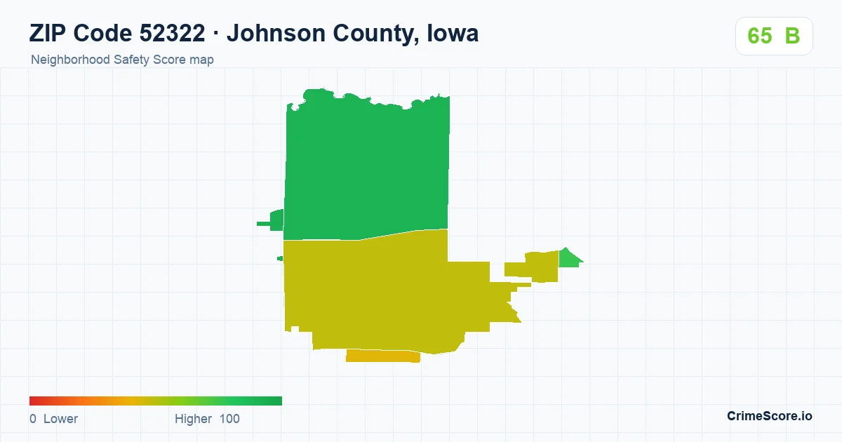 ZIP Code 52322 in Johnson County, Iowa neighborhood Safety Score map