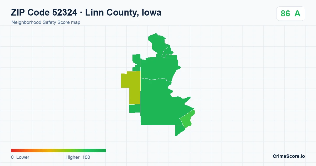 ZIP Code 52324 in Linn County, Iowa neighborhood Safety Score map