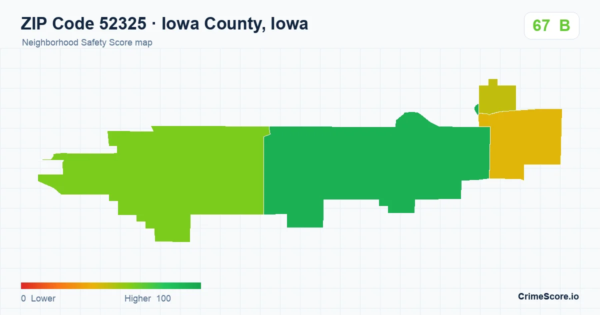 ZIP Code 52325 in Iowa County, Iowa neighborhood Safety Score map