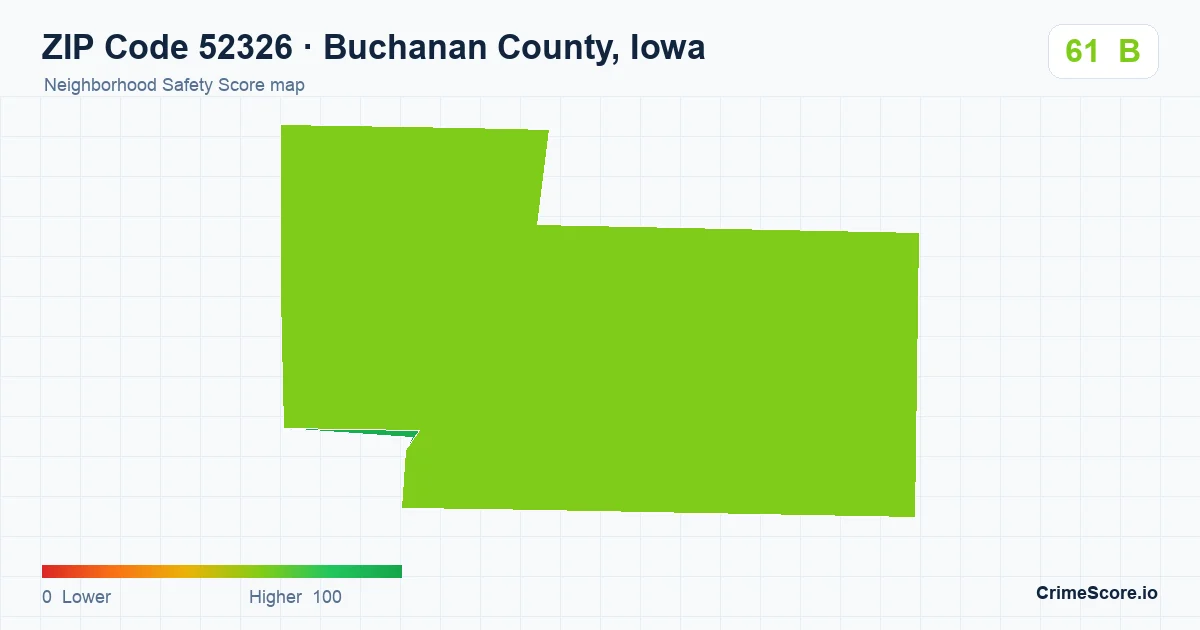 ZIP Code 52326 in Buchanan County, Iowa neighborhood Safety Score map