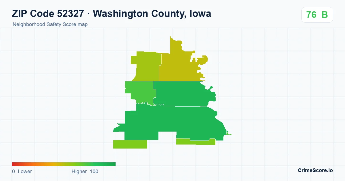 ZIP Code 52327 in Washington County, Iowa neighborhood Safety Score map