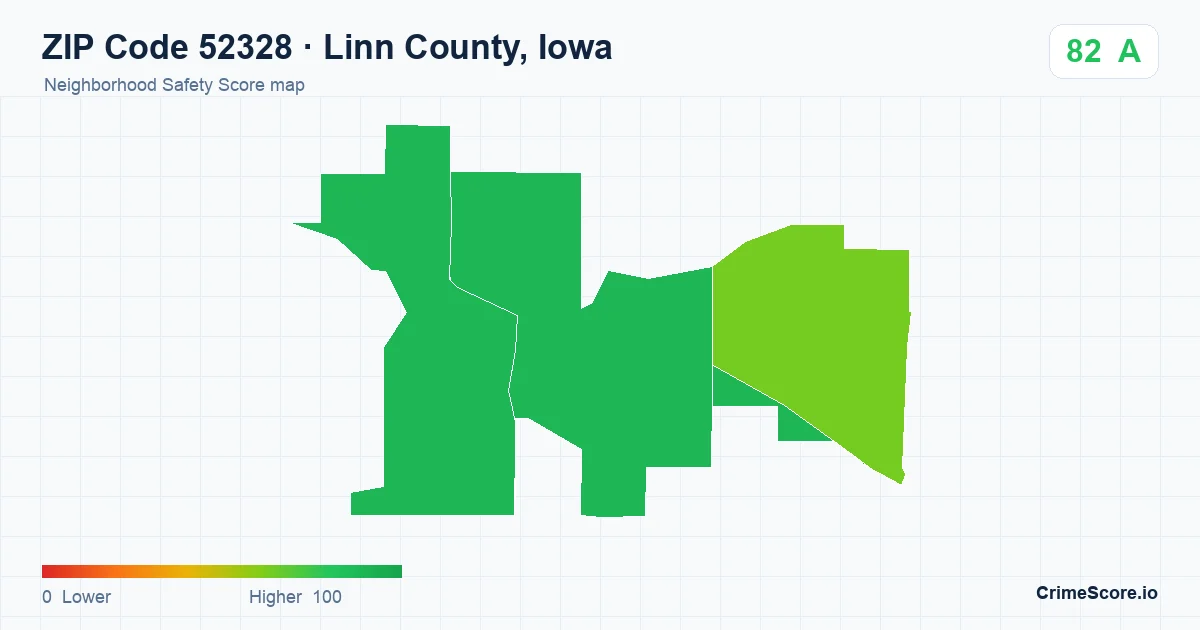 ZIP Code 52328 in Linn County, Iowa neighborhood Safety Score map