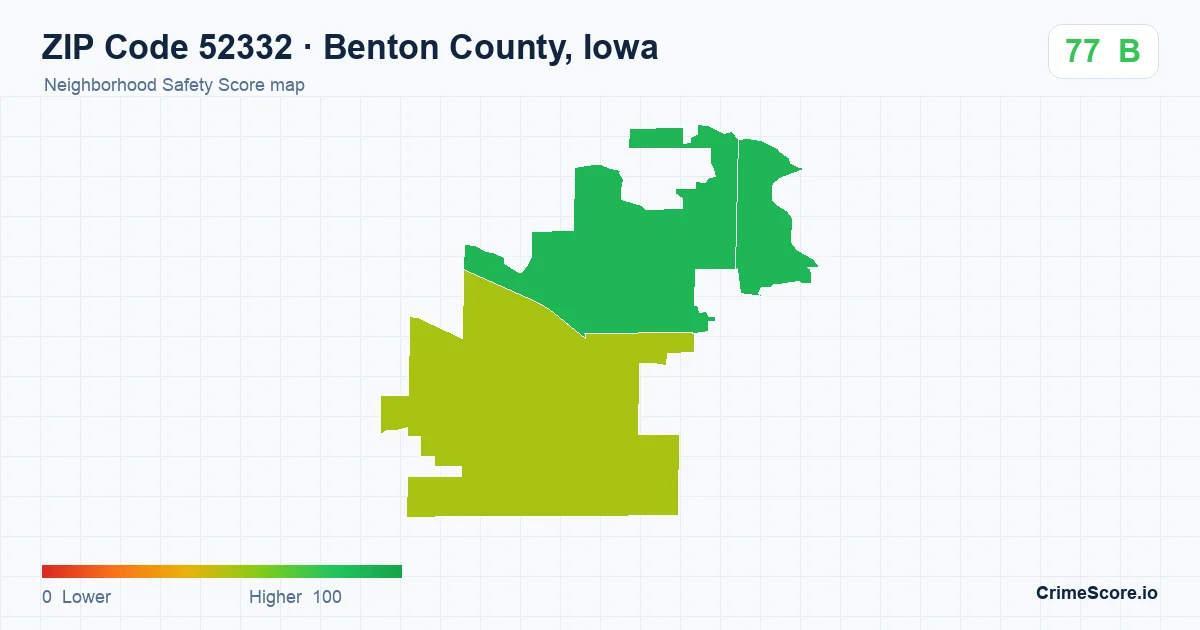 ZIP Code 52332 in Benton County, Iowa neighborhood Safety Score map