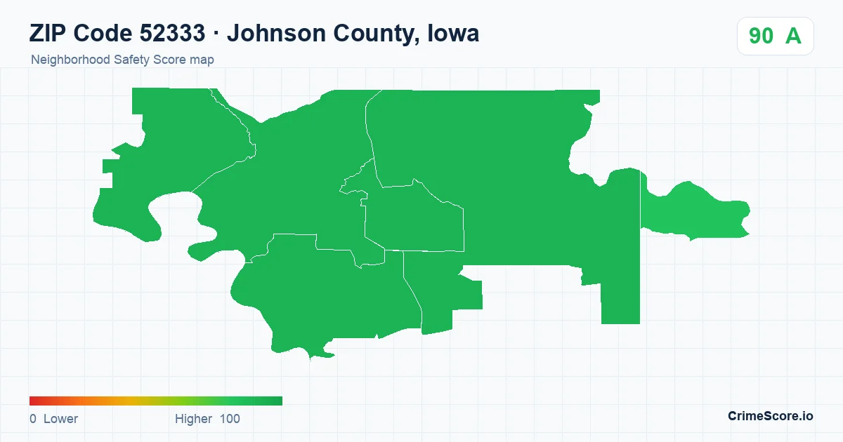 ZIP Code 52333 in Johnson County, Iowa neighborhood Safety Score map