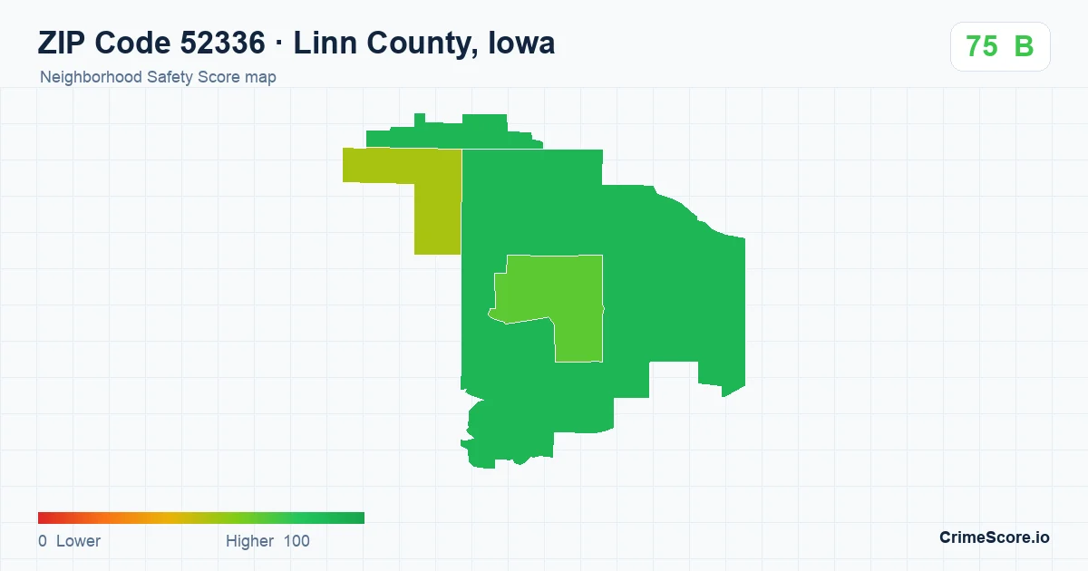 ZIP Code 52336 in Linn County, Iowa neighborhood Safety Score map